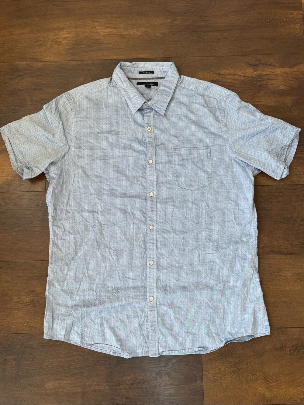 Marc Anthony Slim Fit Button-Up Shirt XL Light Blue Striped